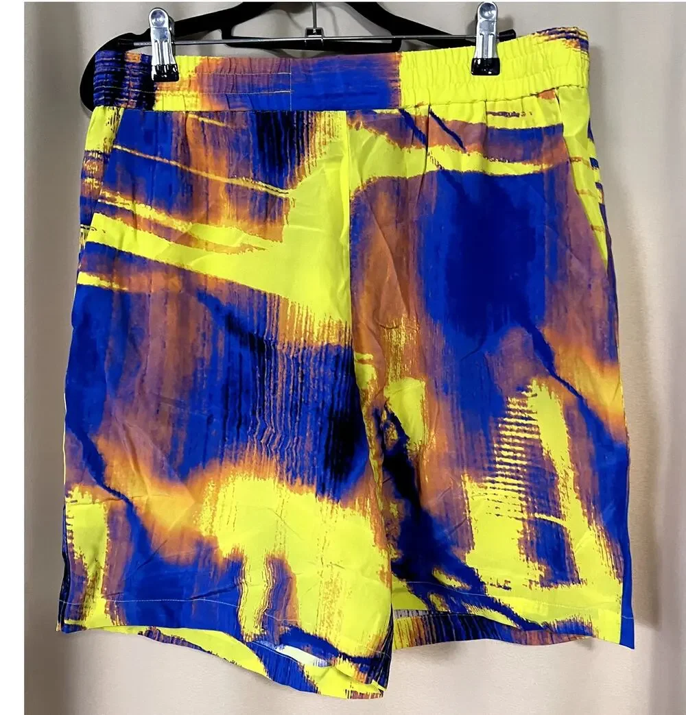 MCQ BY ALEXANDER MCQUEEN Allover Printed Shorts In Yellow blue Mens Sz Large